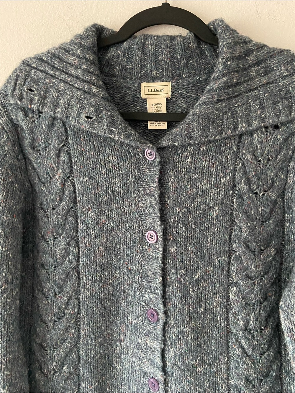 L.L.Bean Wool Blend Cable Knit Cardigan Sweater Blue Size M - Picture 5 of 10